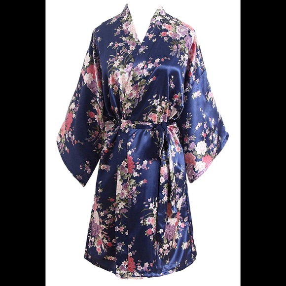 NWT Women's Silky Robe Dark Blue - Picture 2 of 3
